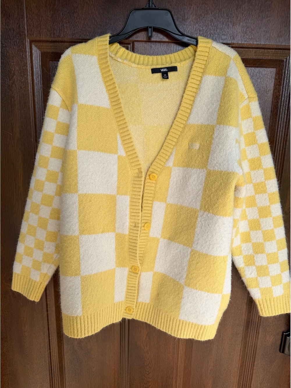VANS Women's XS Checkered Yellow and White Button Preppy Cottagecore Cardigan